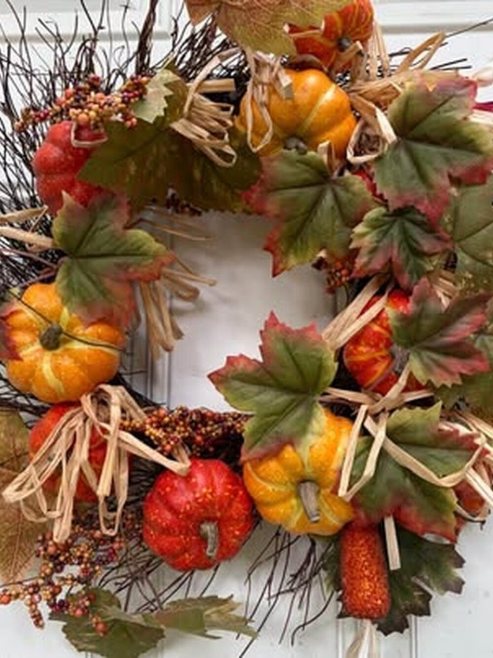 Fall Harvest Pumpkin and Leaf Wreath